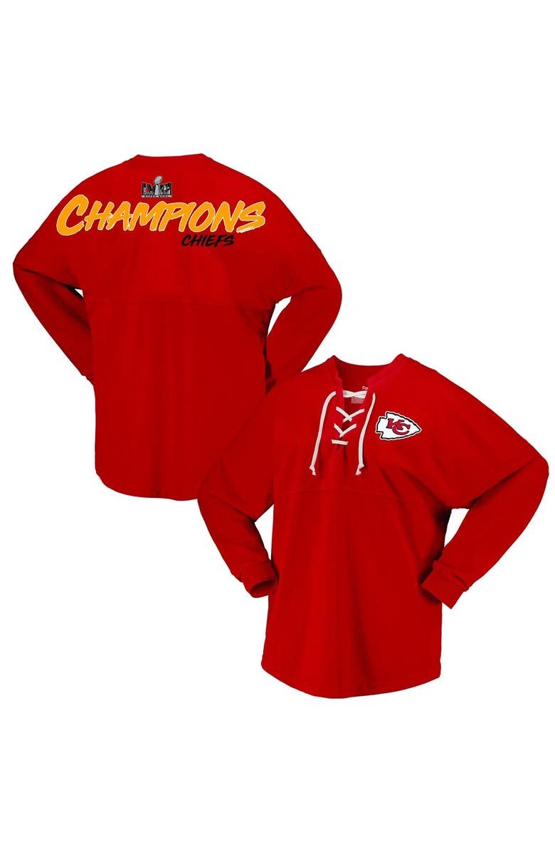 FANATICS Women's Fanatics Branded  Red Kansas City Chiefs Super Bowl LVIII Champions Lace-Up Long Sleeve Jersey T-Shirt, Main, color, 