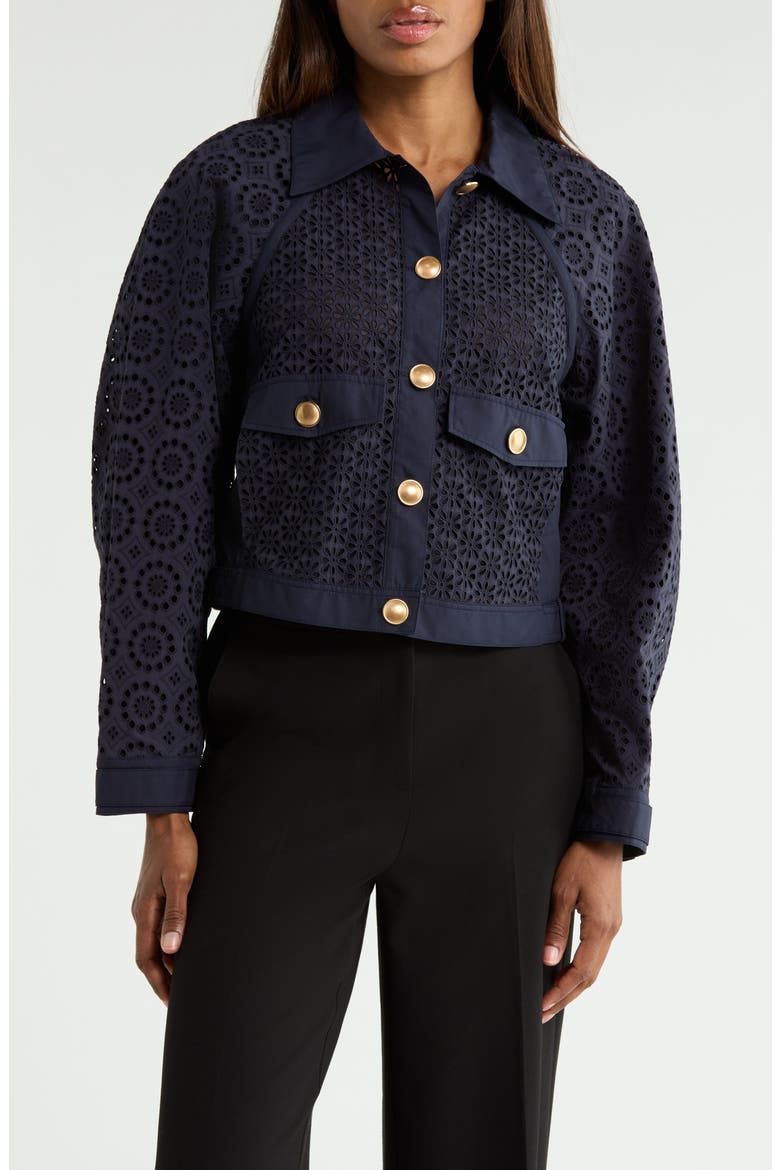 Broderie Anglaise Eyelet Jacket, Main, color, MIDNIGHT