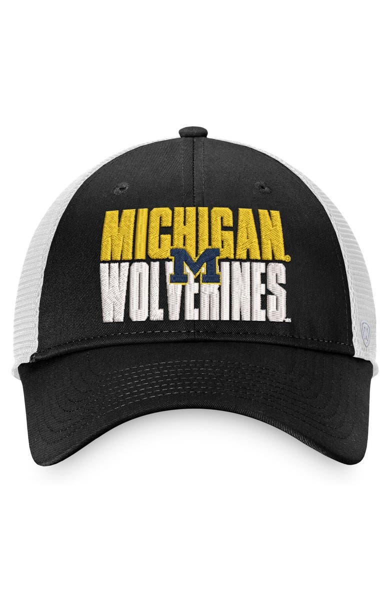 TOP OF THE WORLD Men's Top of the World Black/White Michigan Wolverines Stockpile Trucker Snapback Hat, Alternate, color, Black