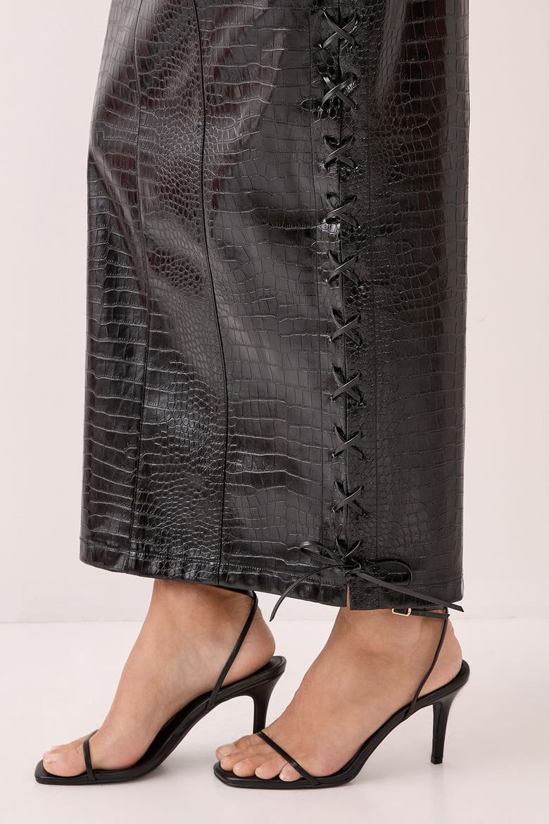 Croc Bandeau Lace Up Maxi Dress, Alternate, color, Black