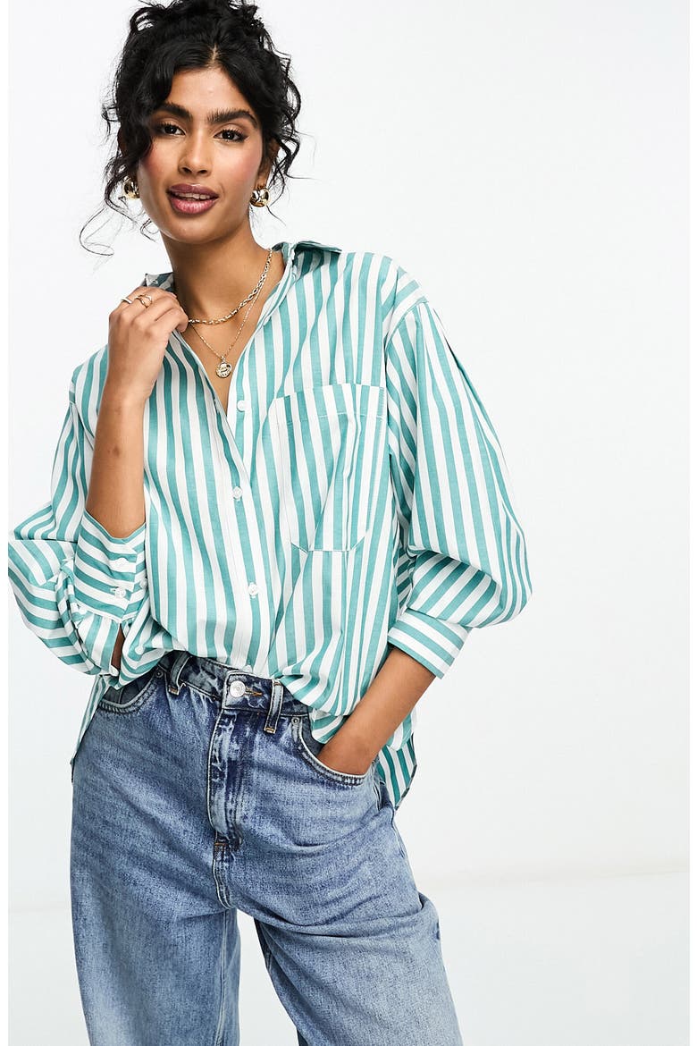 Stripe Oxford Button-Up Shirt, Main, color, GREEN MULTI