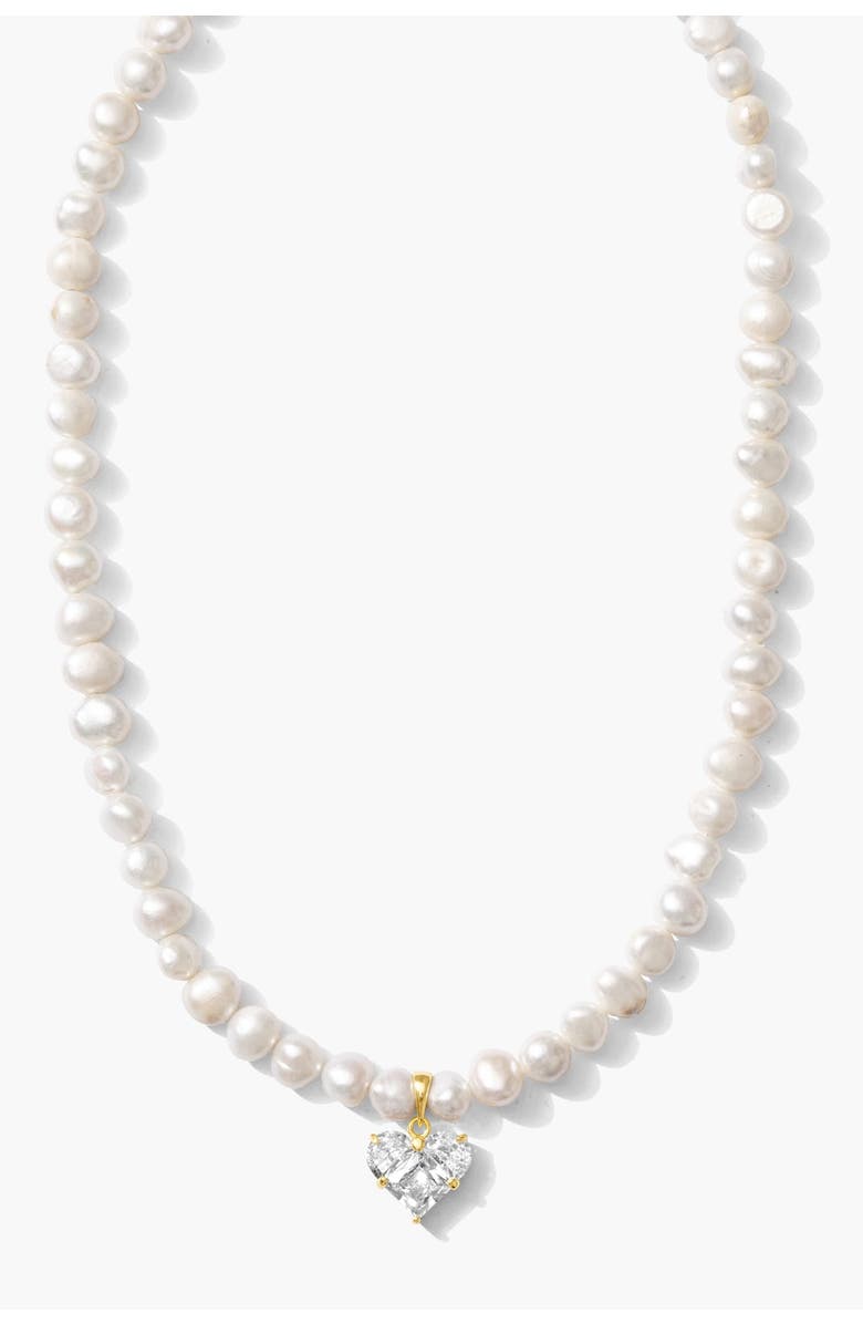 Joey Baby Freshwater Pearl Gold Heart Charm Necklace, Main, color, Metallic Gold