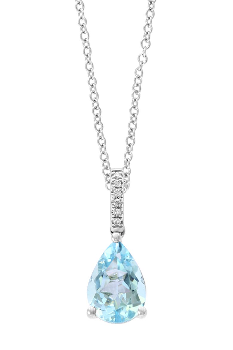 14K White Gold Diamond,Aquamarine Pendant, Alternate, color, 14K Gold