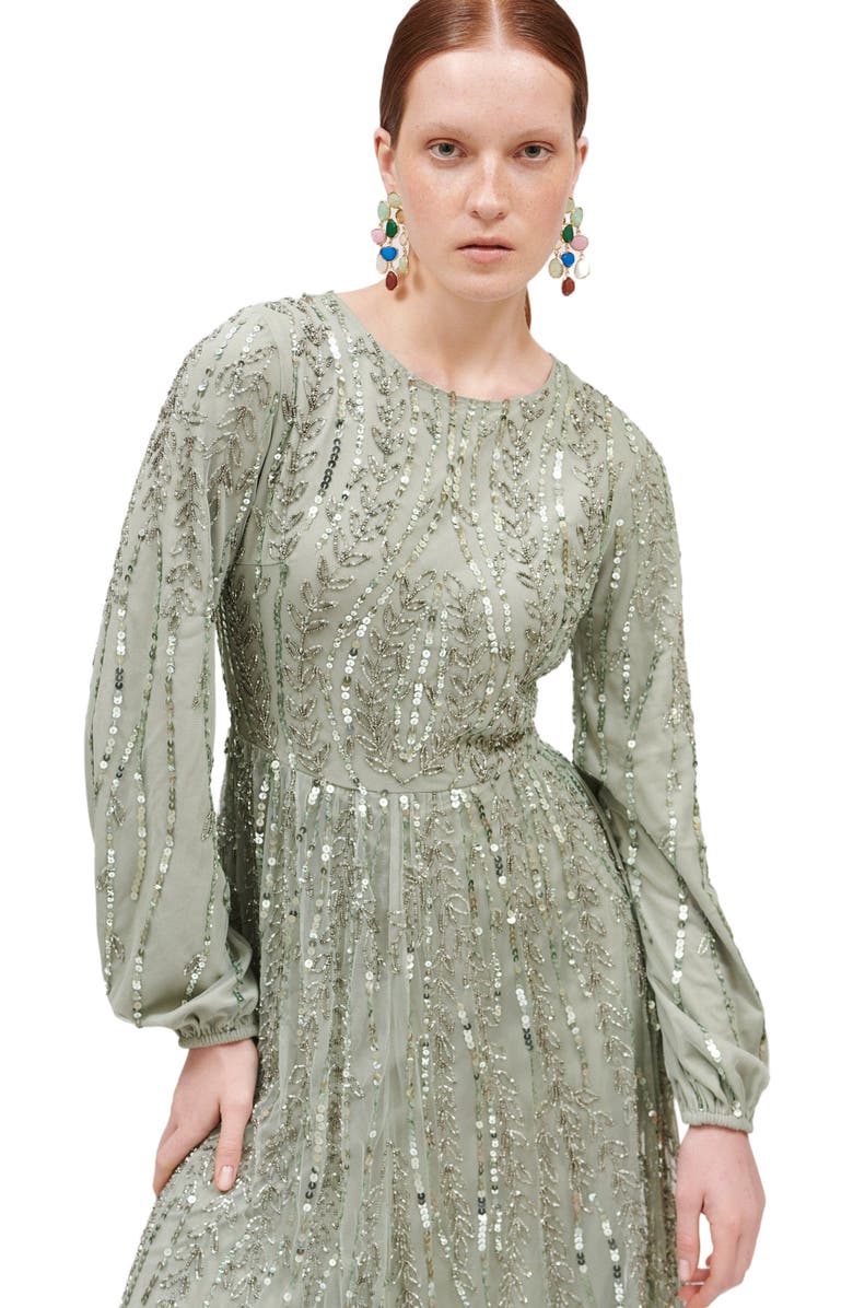 MARYISA Modest Ruffle Dress Maxi With Designer Sleeve, Alternate, color, Lilac