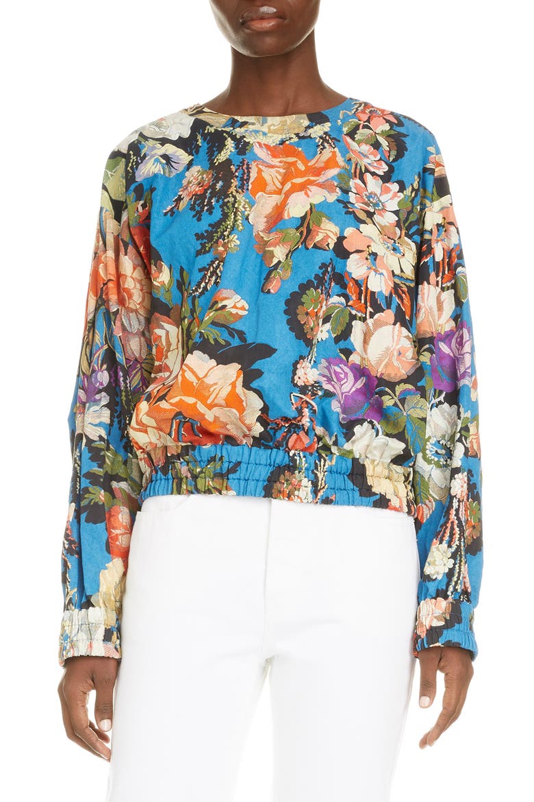Calvin Floral Cotton Blend Top, Main, color, BLUE