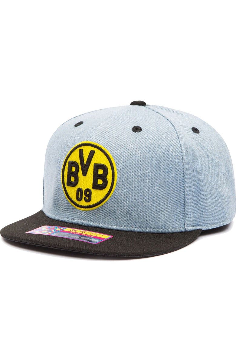 FAN INK Men's Denim/Black Borussia Dortmund Nirvana Snapback Hat, Main, color, 