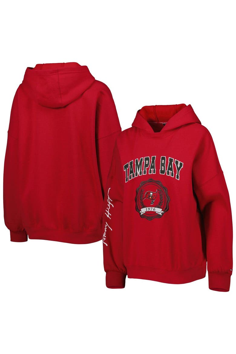 Women's Tommy Hilfiger Red Tampa Bay Buccaneers Becca Drop Shoulder Pullover Hoodie, Main, color, Red