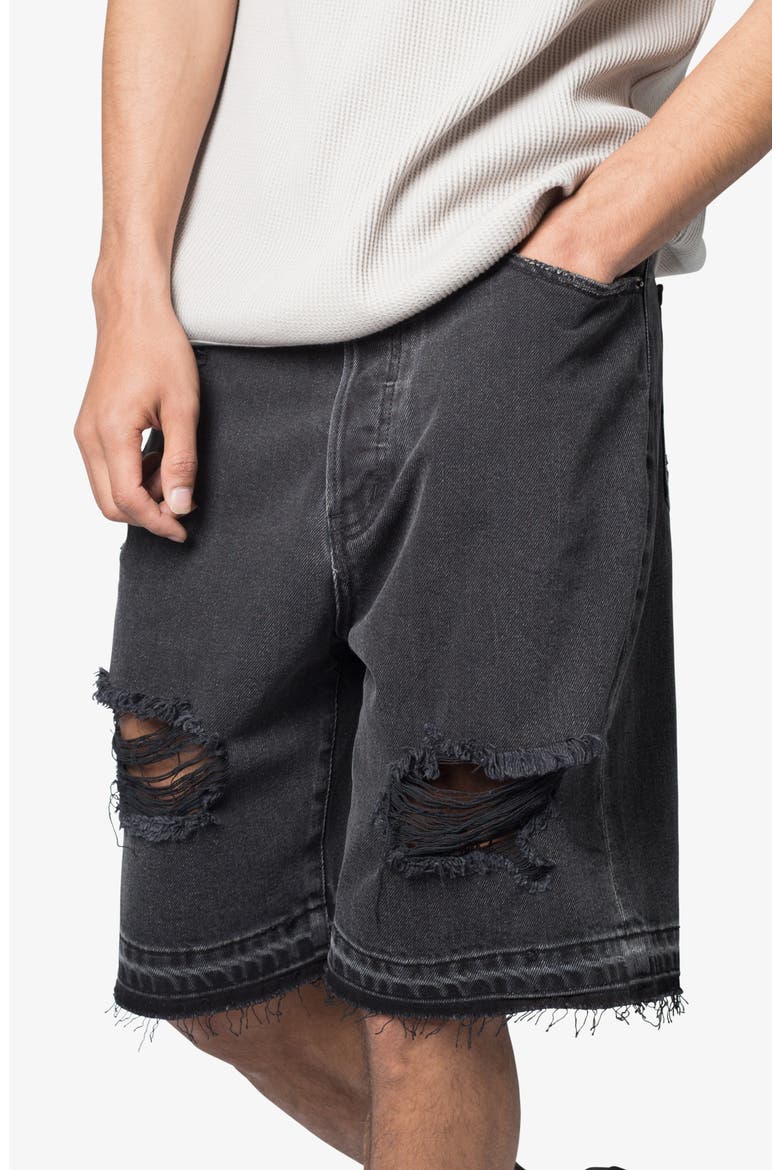Distressed Nonstretch Denim Shorts, Alternate, color, BLACK