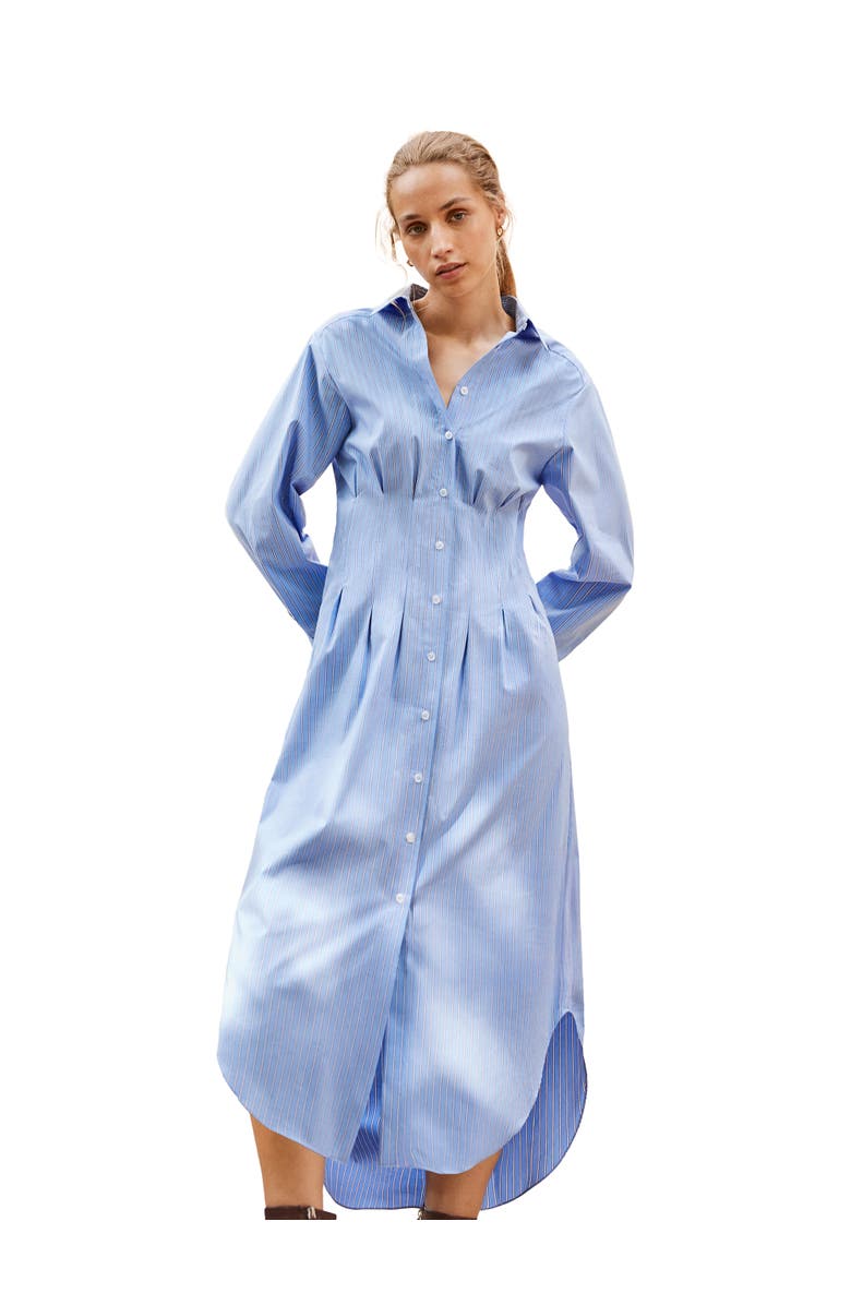 Ro&Zo Long Sleeve Stripe Shirt Midi Dress, Main, color, Blue