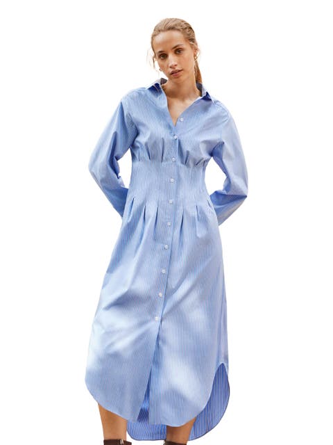 Long Sleeve Stripe Shirt Midi Dress