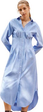 Ro&Zo Long Sleeve Stripe Shirt Midi Dress
