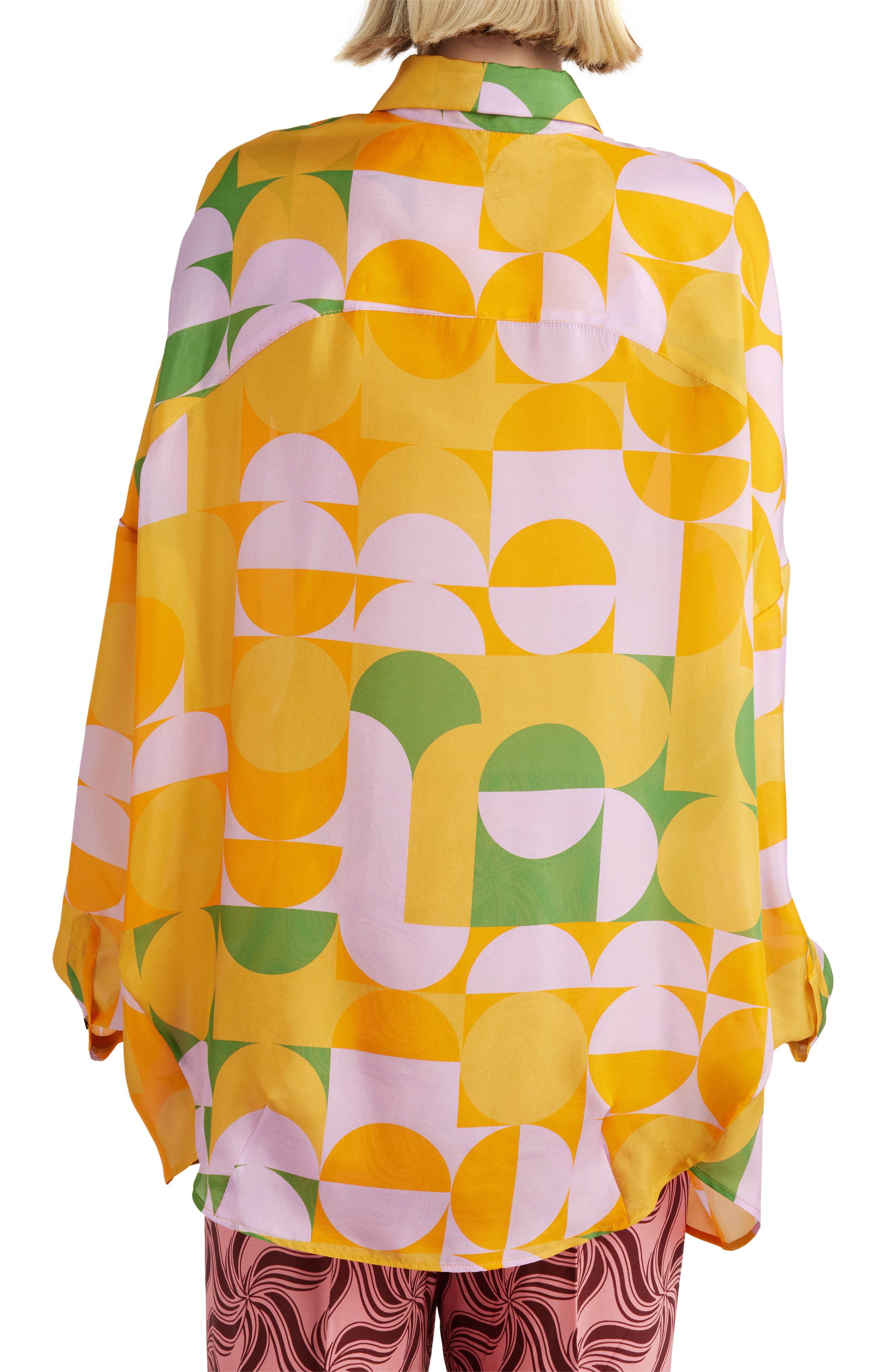Dries Van Noten Retro Print Oversize Silk Button-Up Shirt (Women ...