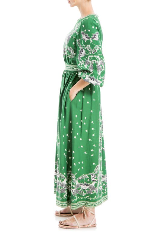 Max Studio Floral Balloon Sleeve Maxi Dress In Green/cream Floral Swirls
