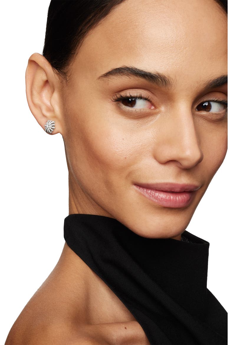 Crossover Stud Earrings with Diamonds, Alternate, color, SILVER/ GOLD