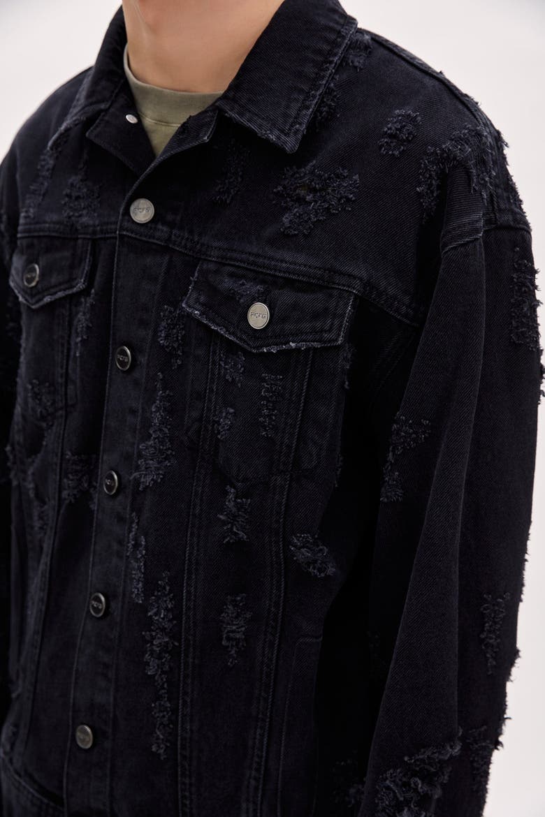 Cotton Distressed Denim Jacket, Alternate, color, BLACK