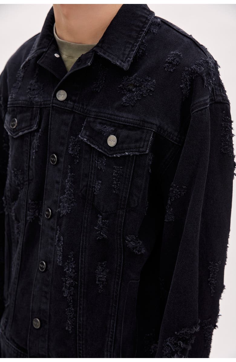PCFG Cotton Distressed Men Denim Jacket, Alternate, color, Black