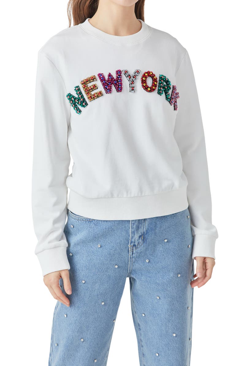 Endless Rose New York Embellished Sweatshirt, Alternate, color, White