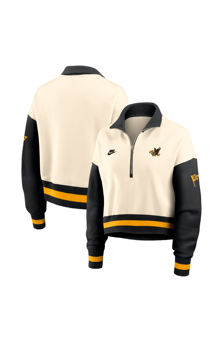 Nike Women's Nike Natural/Black Iowa Hawkeyes Oversized Legacy Color Block Cropped Quarter-Zip Pullover, Main, color, Natural