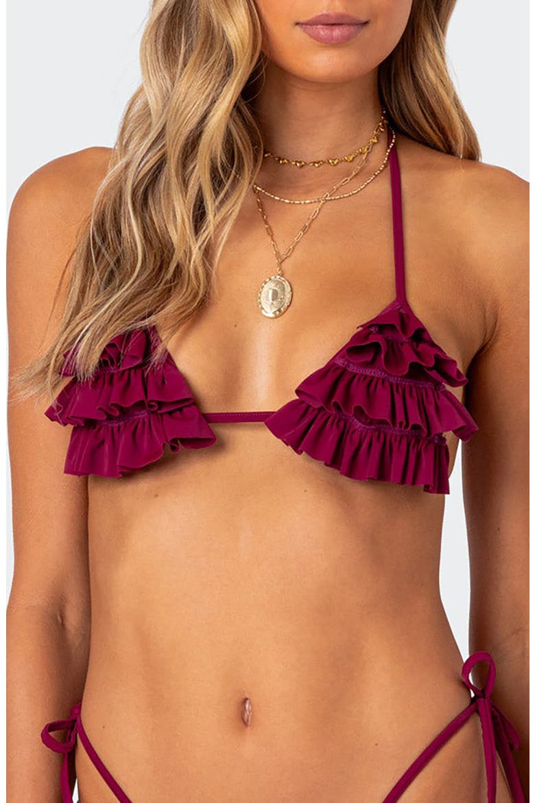 Joelle Ruffle Triangle Bikini Top, Main, color, BURGUNDY