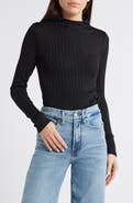 Good American Victorian Rib Funnel Neck Knit Top