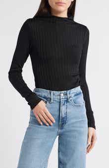 Good American Victorian Rib Funnel Neck Knit Top