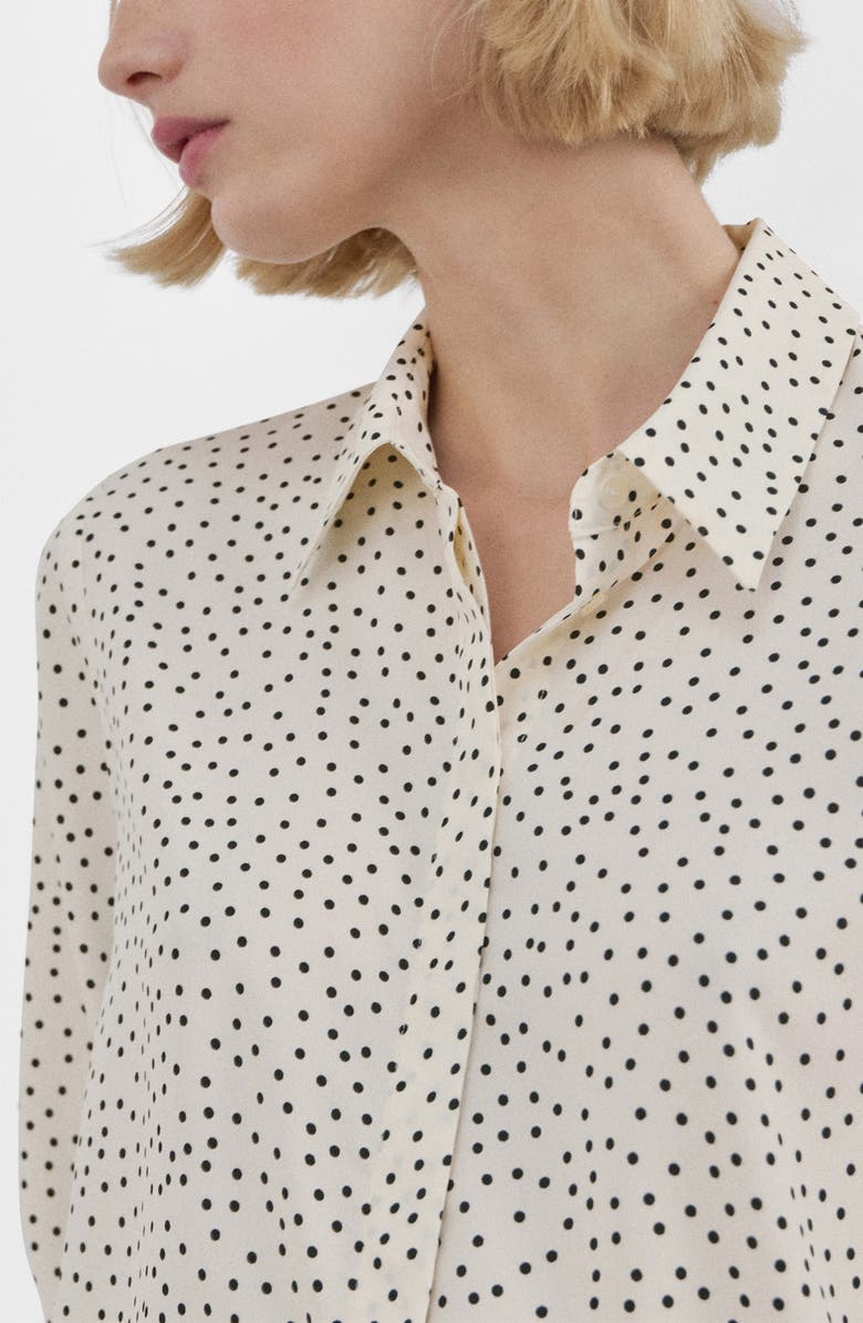 MANGO Dot Print Button-Up Shirt, Alternate, color, Black