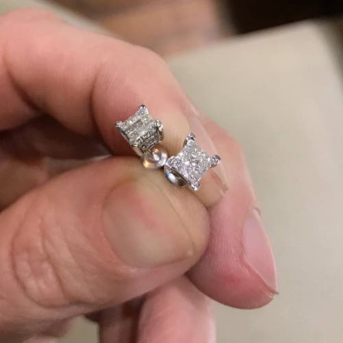 Bliss Diamond 1/3ct Diamond Princess Cut Screw Back Studs Womens Earrings 10k Gold 5.5mm In Gold