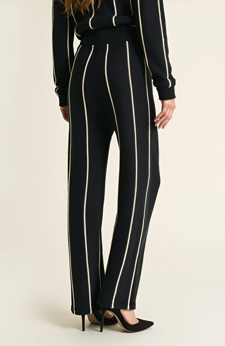 Modenaire Wide Leg Knit Pants with Contrasting Vertical Stripe and Ribbed Waistband, Alternate, color, 