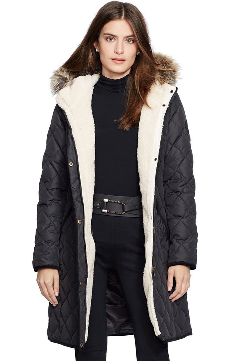 Lauren Ralph Lauren Faux Fur Trim Down & Feather Fill Parka, Main, color,