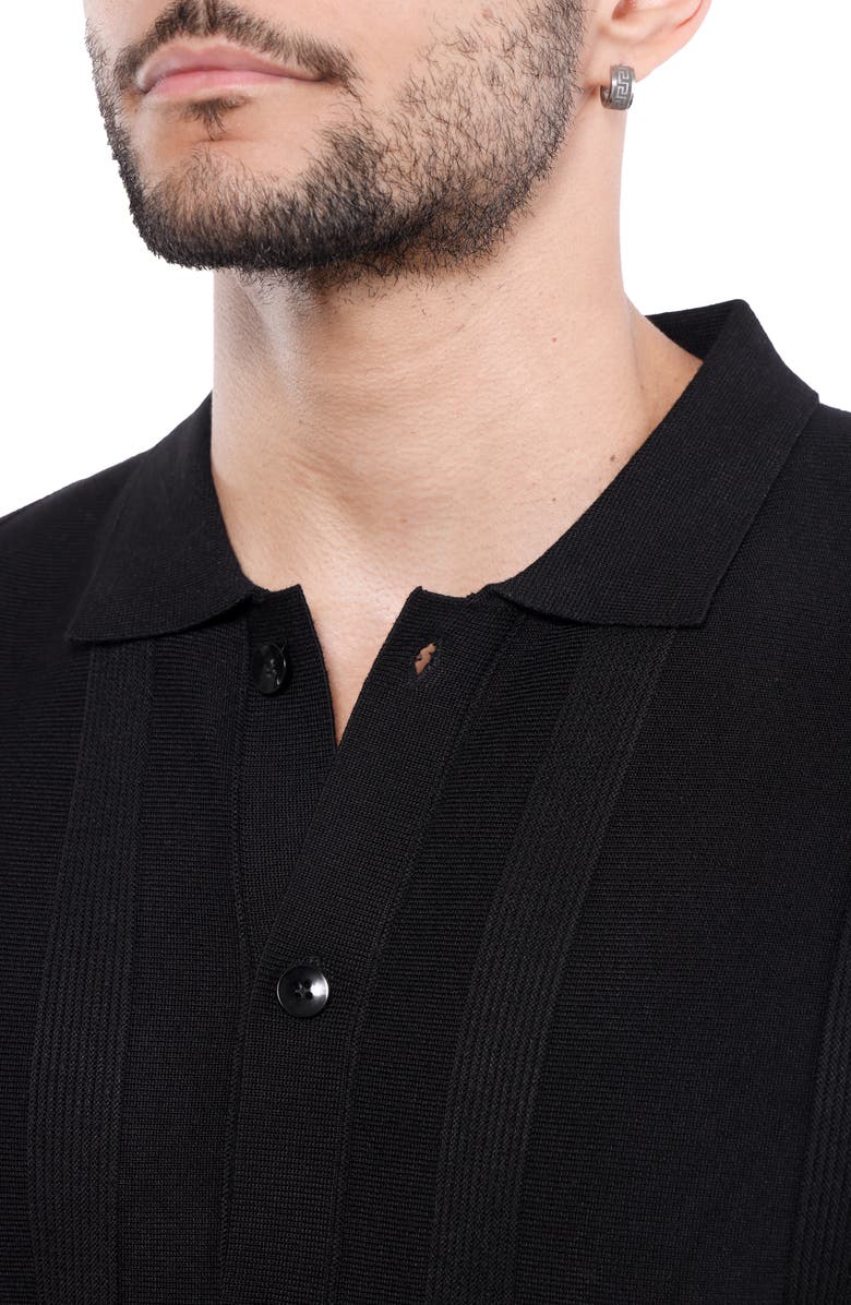 Spring + Mercer Textured Short Sleeve Button-Up Sweater, Alternate, color, Black