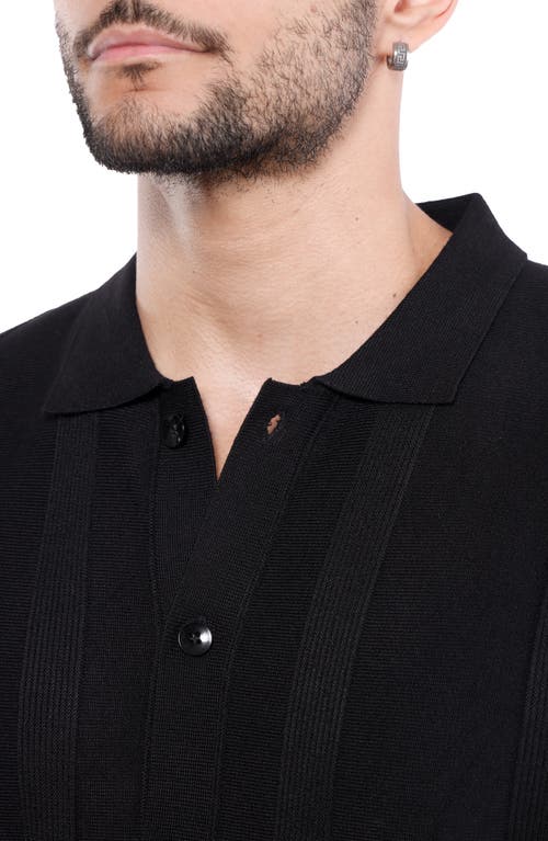 Shop Spring + Mercer Textured Short Sleeve Button-up Sweater In Black