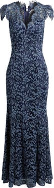 Eliza J Illusion Cap Sleeve Gown