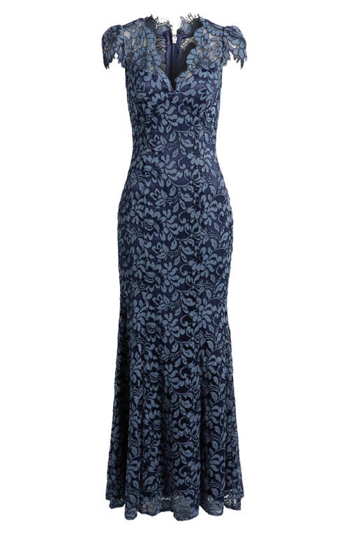 Eliza J Illusion Cap Sleeve Gown