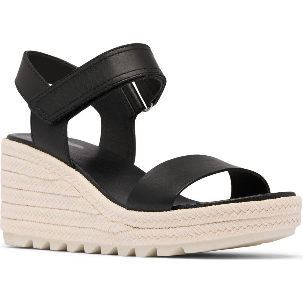 Sorel Cameron Wedge Espadrille Sandal In Black/chalk