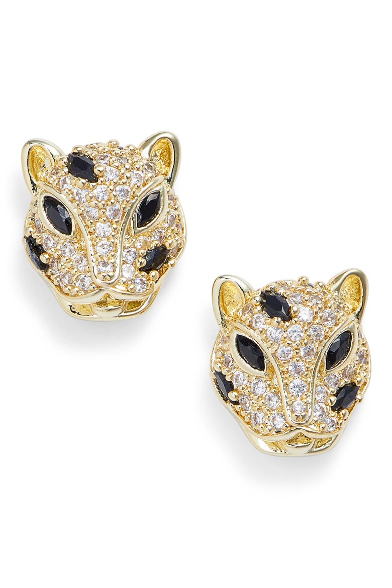 Baby Jaguar Stud Earrings, Main, color, GOLD AND WHITE CZ