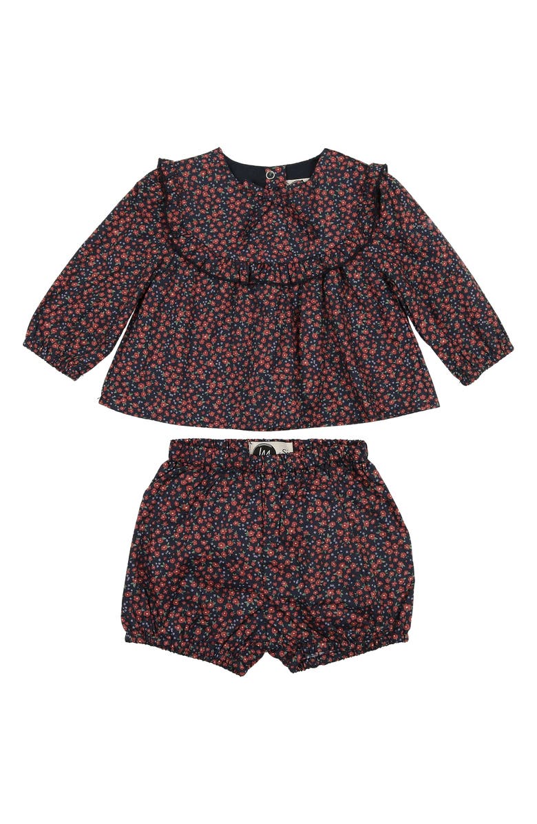 Manière Kids' Floral Top & Bubble Shorts Set, Main, color, Navy