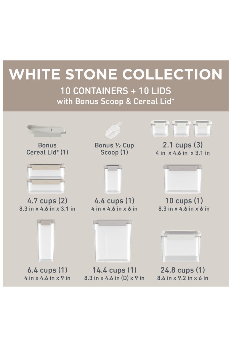 10-Piece Food Storage Pantry Containers, Alternate, color, WHITE STONE