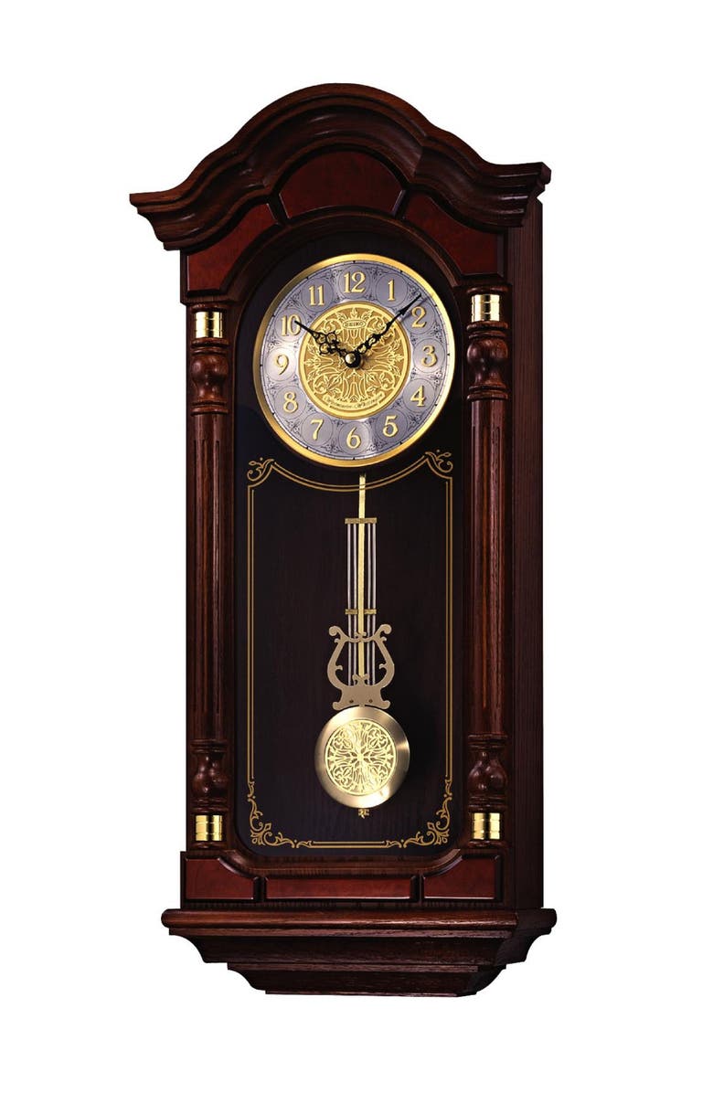 Seiko Stately Pendulum Wall Clock with Chimes, Main, color, Brown