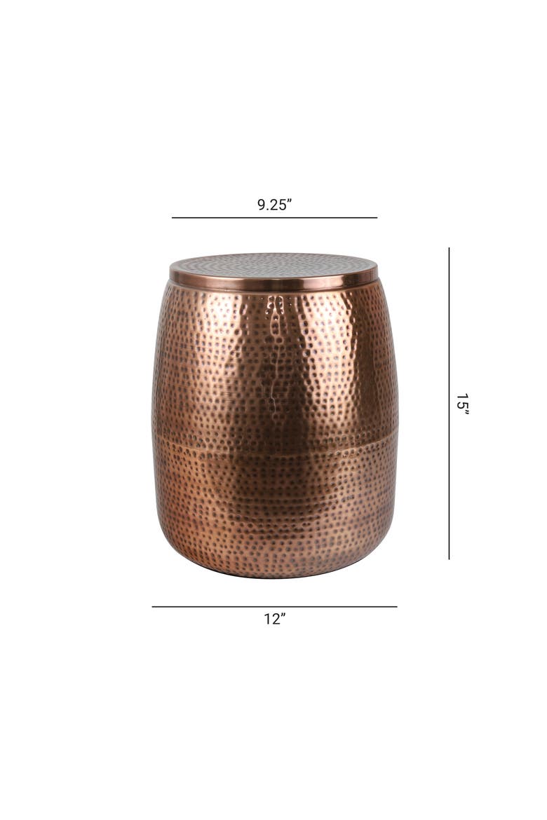 Merida Modern Rustic Hammered Metal Drum Storage Side Table with Lid, Alternate, color, Antique Copper