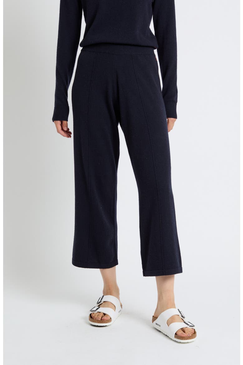 Wool-Cashmere Cropped Wide-Leg Pants, Alternate, color, Navy
