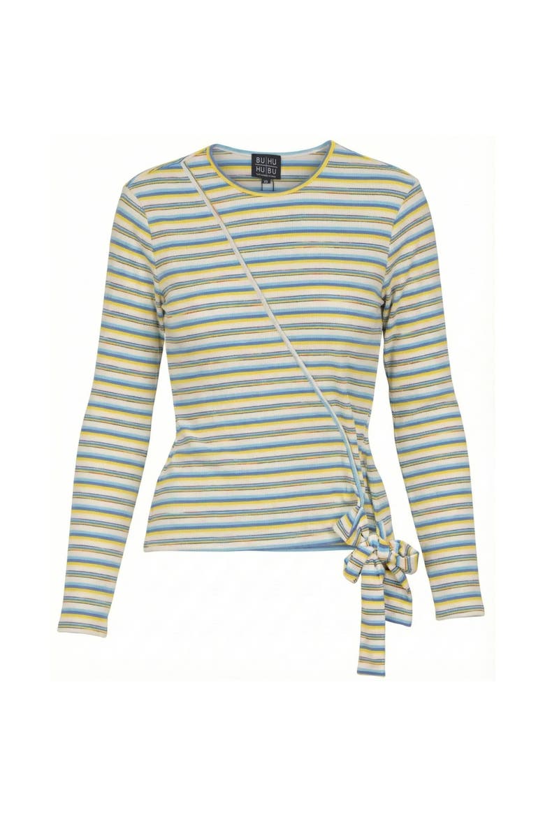 Rib Knit Faux Wrap Tie Long Sleeve Tee, Main, color, Blue
