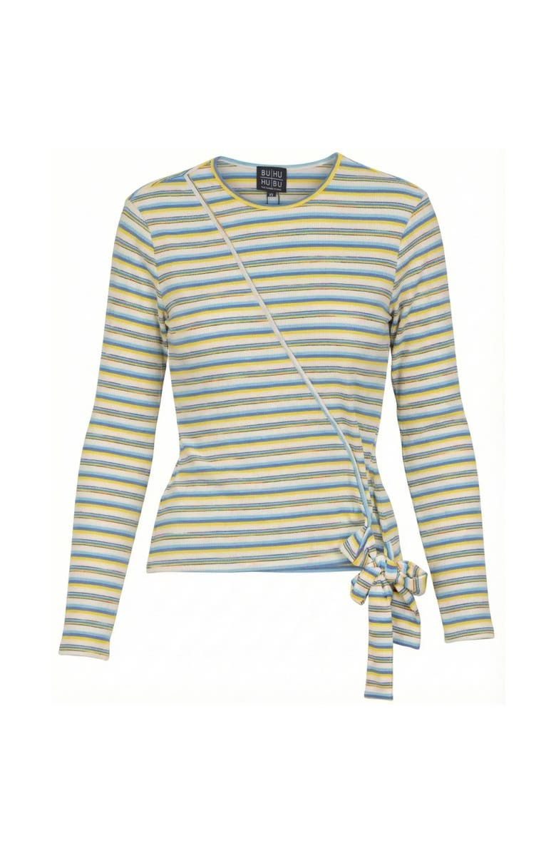 BuHu Rib Knit Faux Wrap Tie Long Sleeve Tee, Main, color, Blue