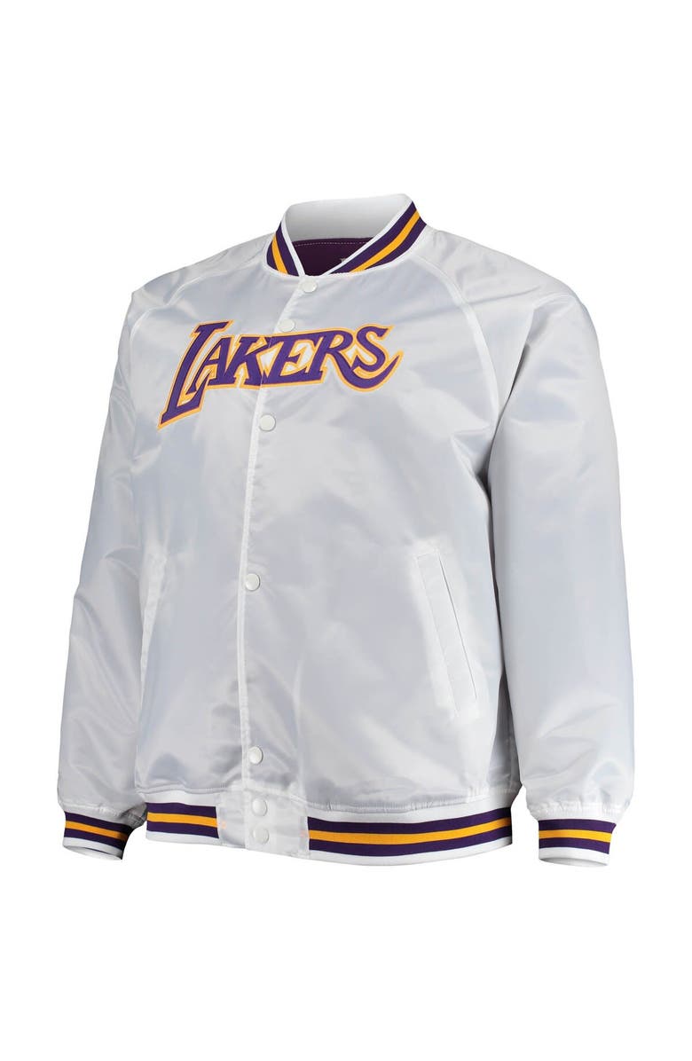 Mitchell & Ness Men's Mitchell & Ness White Los Angeles Lakers Big & Tall Hardwood Classics Raglan Satin Full-Snap Jacket, Alternate, color, White