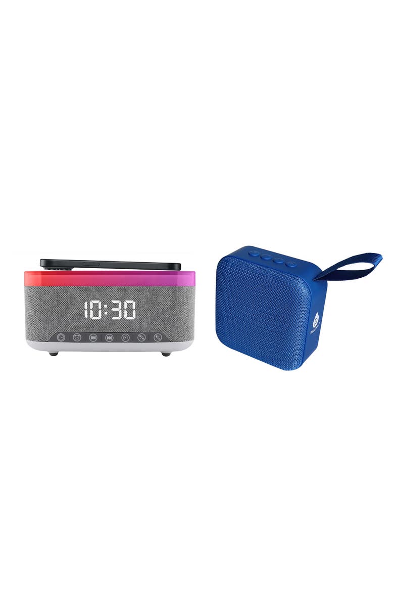 2-in-1 Wireless Charging Alarm Clock & Hi-Res Speaker, Main, color, Blue