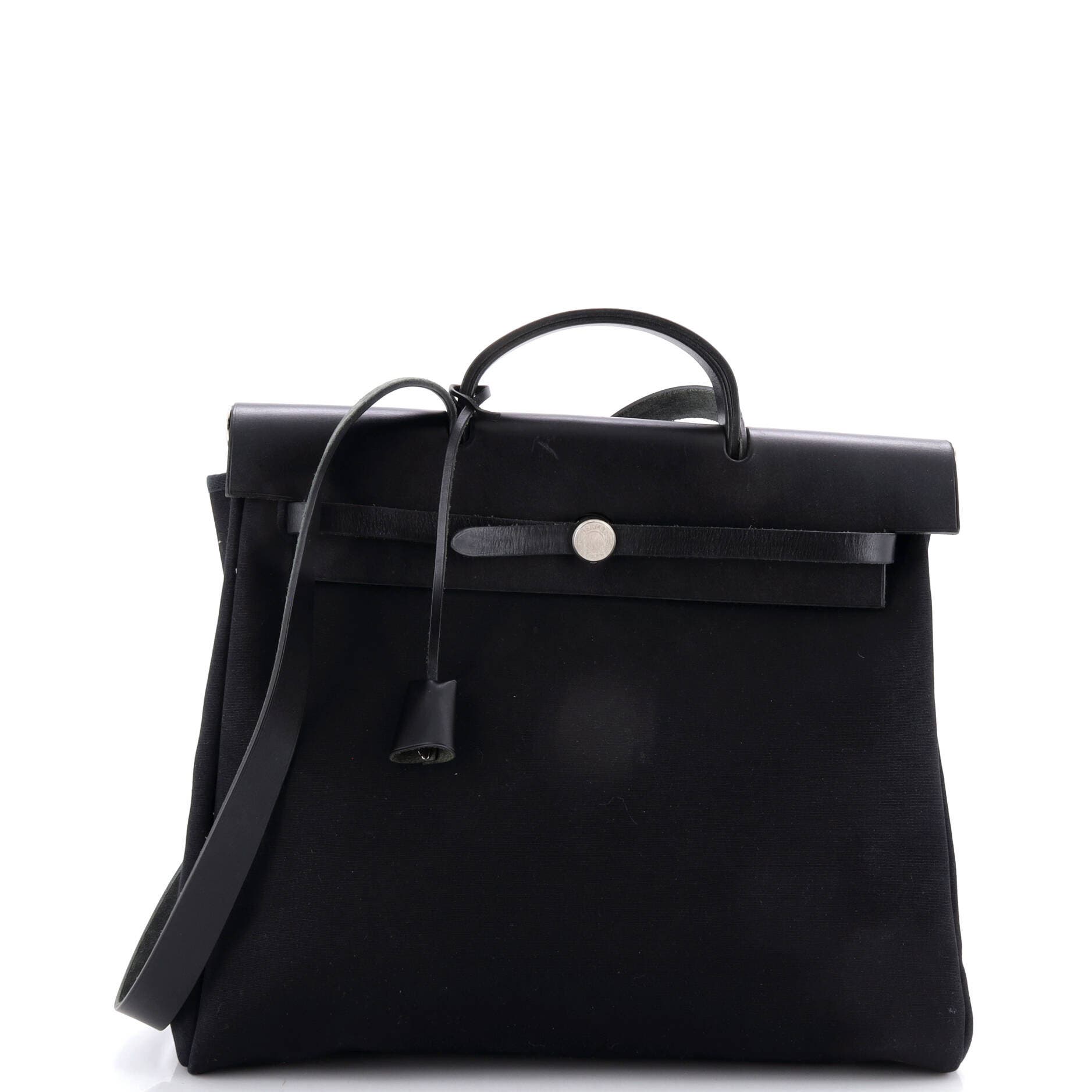 Pre-Owned Hermes Herbag Toile and Leather MM, Main, color, Noir