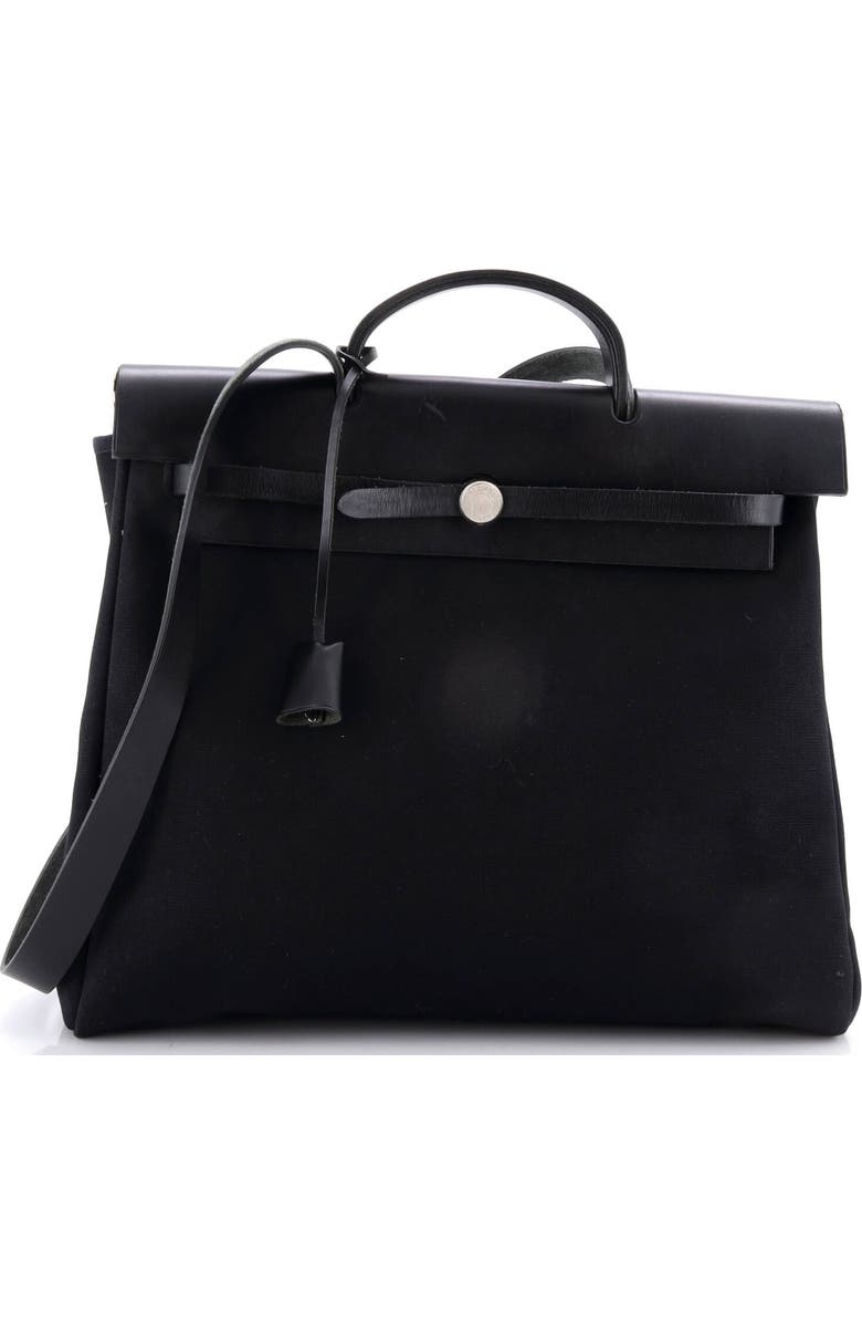 Pre-Owned Hermes Herbag Toile and Leather MM, Main, color, Noir