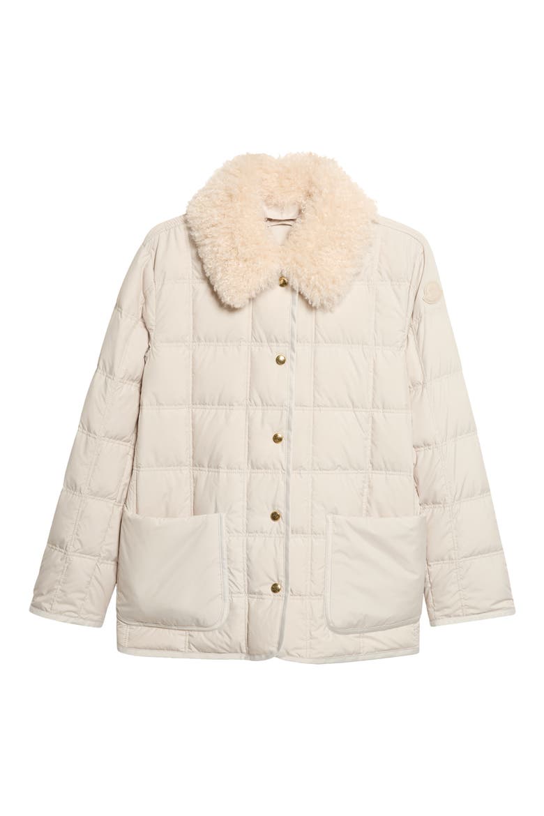 Cygnes Quilted Down Jacket with Faux Fur Collar, Main, color, BEIGE
