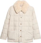Moncler Cygnes Quilted Down Jacket with Faux Fur Collar