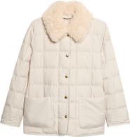 Moncler Cygnes Quilted Down Jacket with Faux Fur Collar