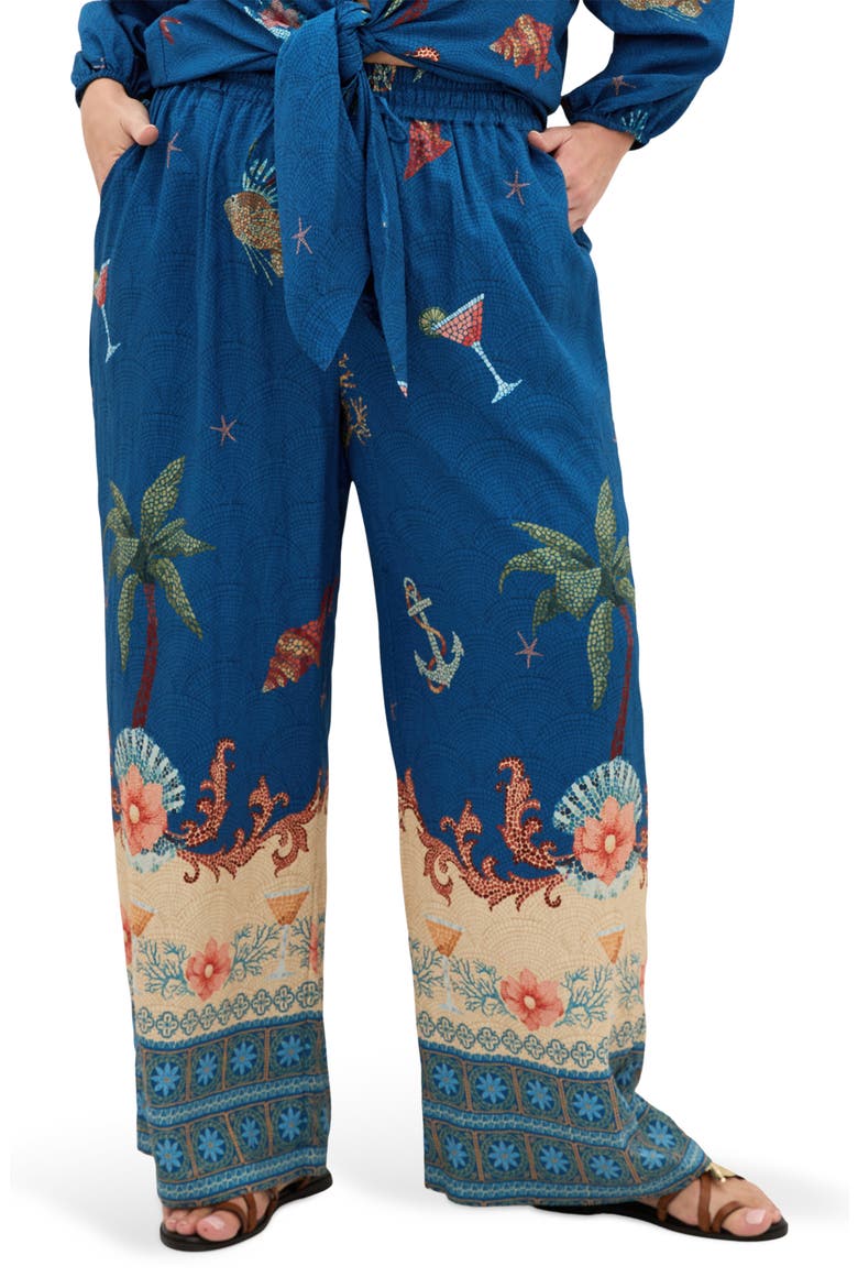 Tia Print Pants, Main, color, NAVY SEA